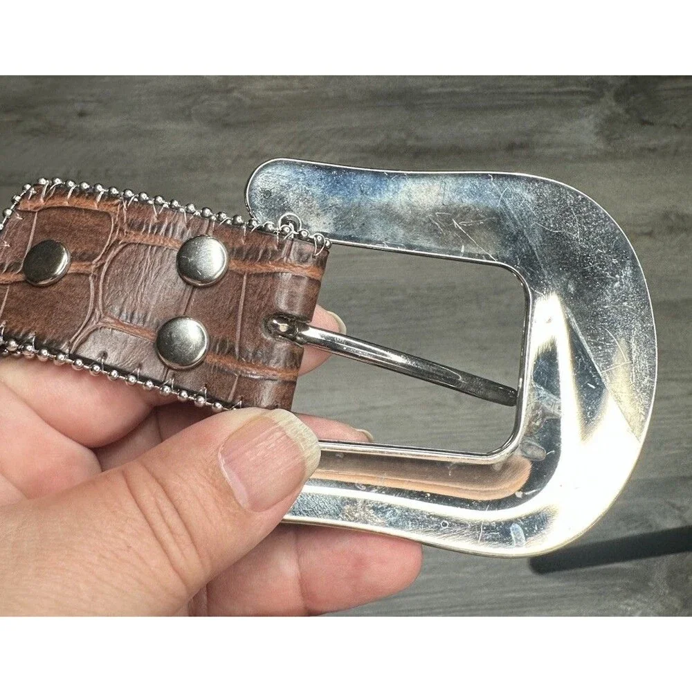 BLAZIN ROXX Brown Croc & Silver Rhinestone Crystals Studded Cross Bling Belt LG